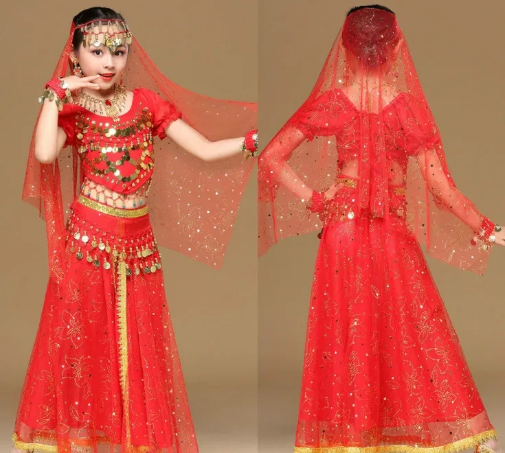 Indische Bauchtanzkostüme für Kinder, Mädchen, ägyptische Performance-Show, Party-Outfits, Bollywood-Tanzkleidung, orientalisches Halloween-Kostüm