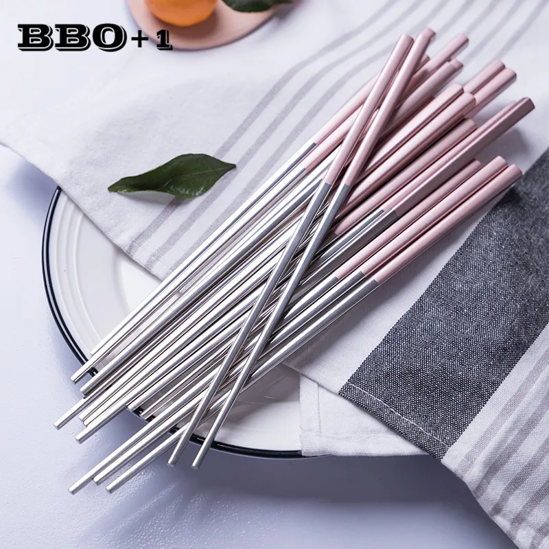 

1/2/5/10pairs Stainless steel Pink Gold Chopstick Wedding Party Dinnerware Sushi Reusable Metal Chop Stick Korean Cutlery Set