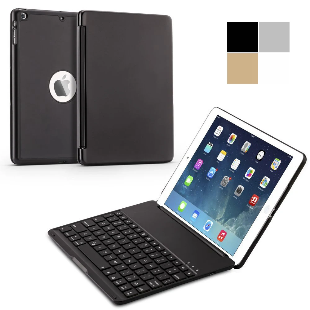 

For iPad 5 iPad Air Slim Smart Clamshell 7 Colors LED Backlight Backlit Aluminum Wireless Bluetooth Keyboard Case Stand Cover