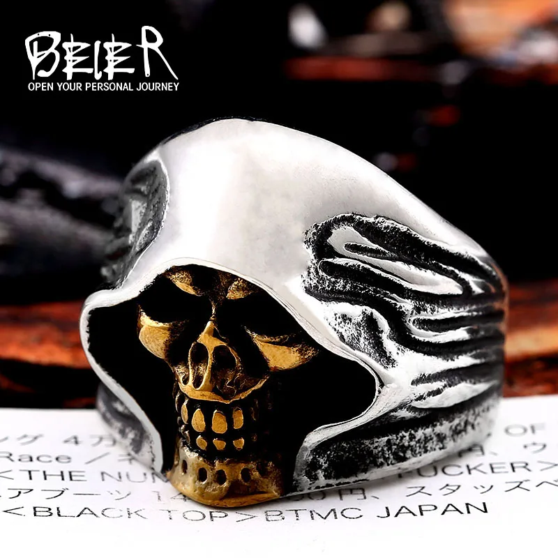 Beier new store 316L Stainless Steel ring top quality good detail the death skull vintage ring for man Jewelry LLBR8-156R