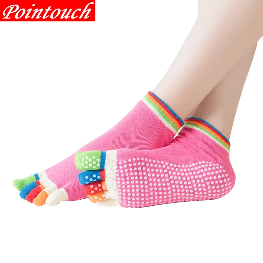 Pointouch Kaus Kaki Wanita 100% Kapas Olahraga Kaus Kaki Merah Muda Bawah Skidproof Non-Slip Kaki Lima Jari Kaki Kaus Kaki Bernapas