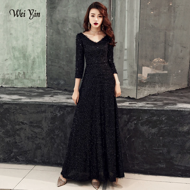 Customized New Evening Dresses The Bride Retro Elegant Black Lace Long Sleeved Party Gown Custom Prom Formal Dresses WY1452