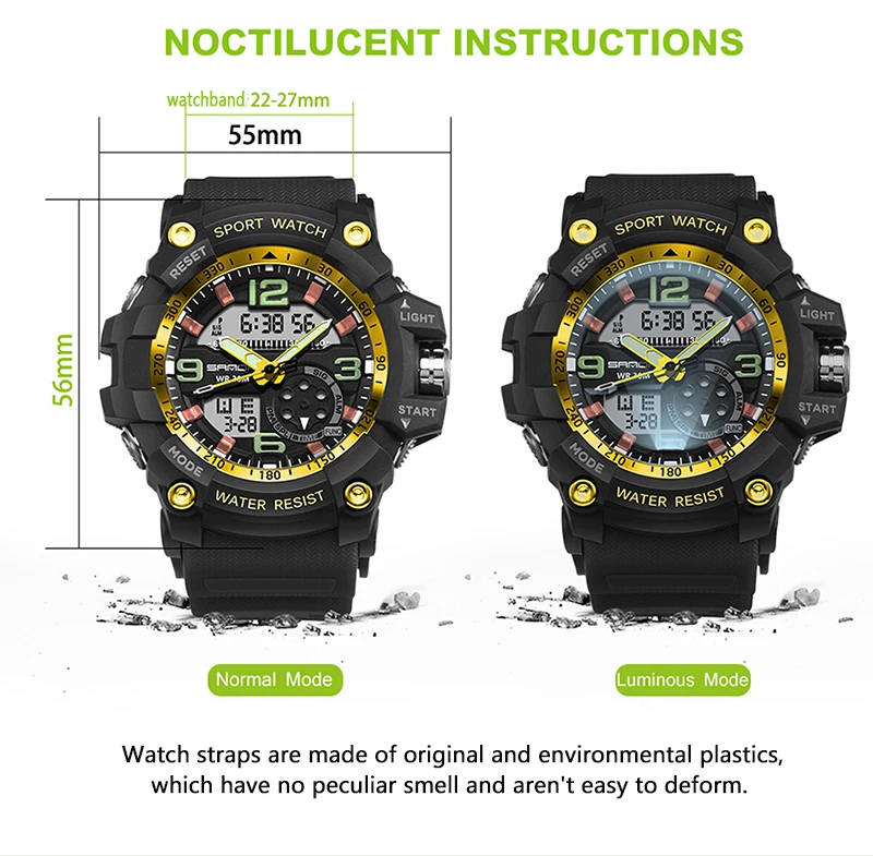 Fashion SANDA Brand Men Sports Watches Military Waterproof Analog Digital LED Electronic Quartz Wristwatches relogio masculino