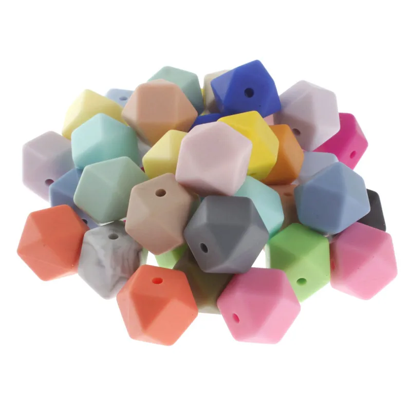 50 Pcs Silicone Teething Beads Hexagon 17mm Nursing Chew Necklace Diy Jewelry Findings Bpa Free Teether Beads For Baby