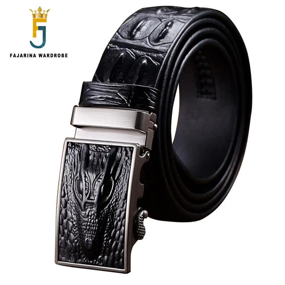 FAJARINA Designer Alligator Line Cowskin Genuine Straps Cowhide Crocodile Pattern Automatic Buckle Belts Men Belt Mens N17FJ051