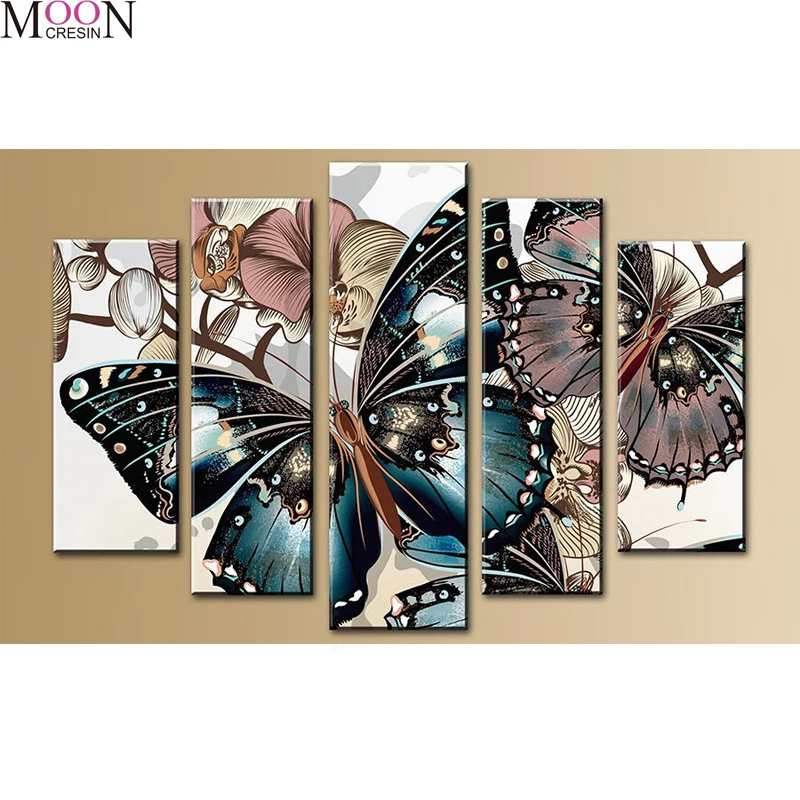 

MOONCRESIN Diamond Painting Cross Stitch Blue Butterflys Diy Diamond Embroidery Round & Square Diamond Mosaic 5pcs Multi-picture