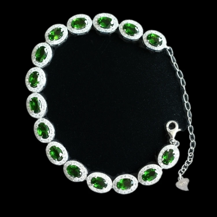 Diopside green flat chain +s925  bracelet 16cm +4cm  FPPJ wholesale beads nature amazing