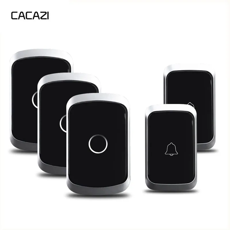 CACAZI Wireless Doorbell Waterproof 60 Chimes 5 Volume 0-110dB US EU UK Plug Home Cordless Bell 1 2 Button 1 2 3 Receiver