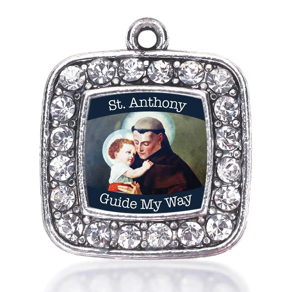 ST. ANTHONY CHRISTOPHER MICHAEL  SQUARE CHARM antique silver plated jewelry