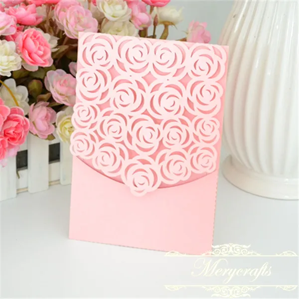 

Wedding laser cut invitation card rose flower romantic wedding invitations pocket with high quality