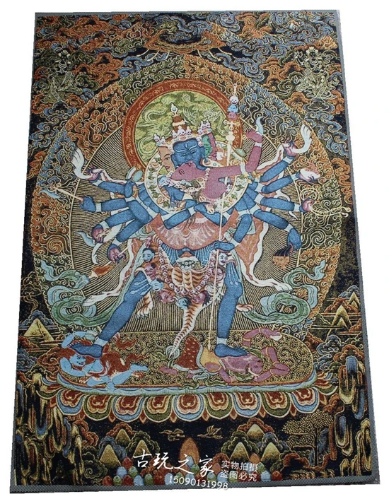 36 inch china Tibet embroidery Silk fengshui King kong Happy Buddha statue Tangka Thangka Paintings Mural