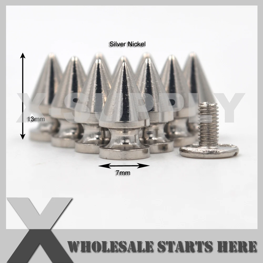 

7x13 мм металлический серебряный завинчивающийся шпилька с шипами в виде дерева/латунный материал, используется для кожаных изделий, джинсов, шапок, обуви, украшения в стиле панк