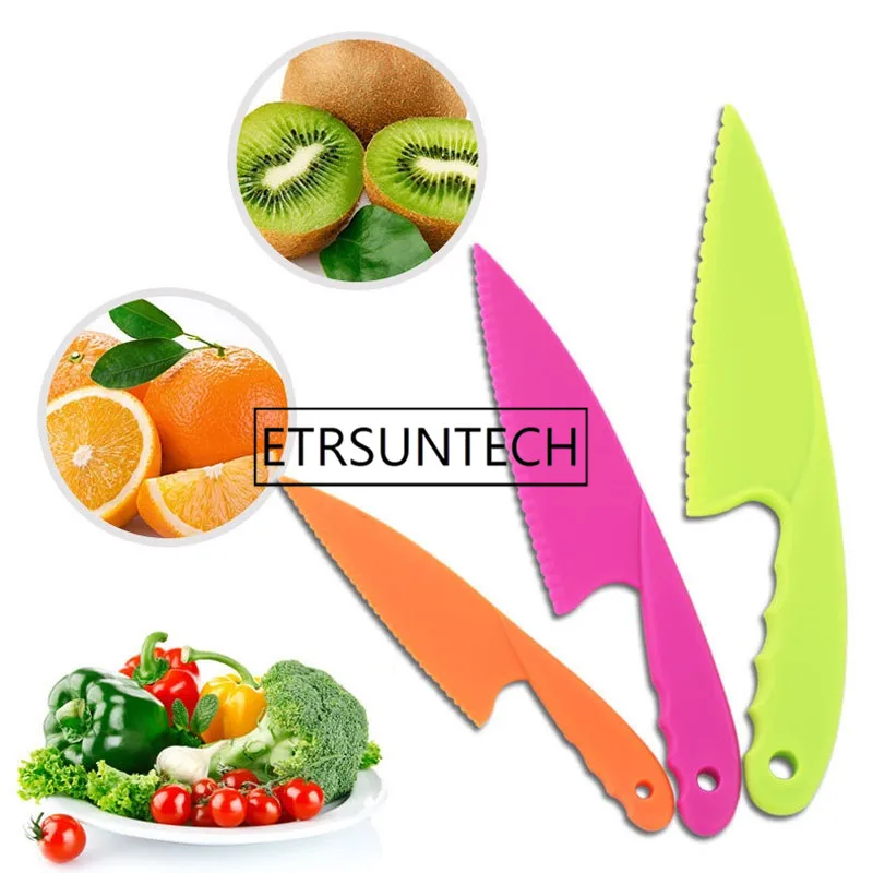 50sets 3pcs/set Cake Knife Multifunction Serrated Edge Dessert Knives Food Grade Plastic Pastry Cutter For Cake Bread