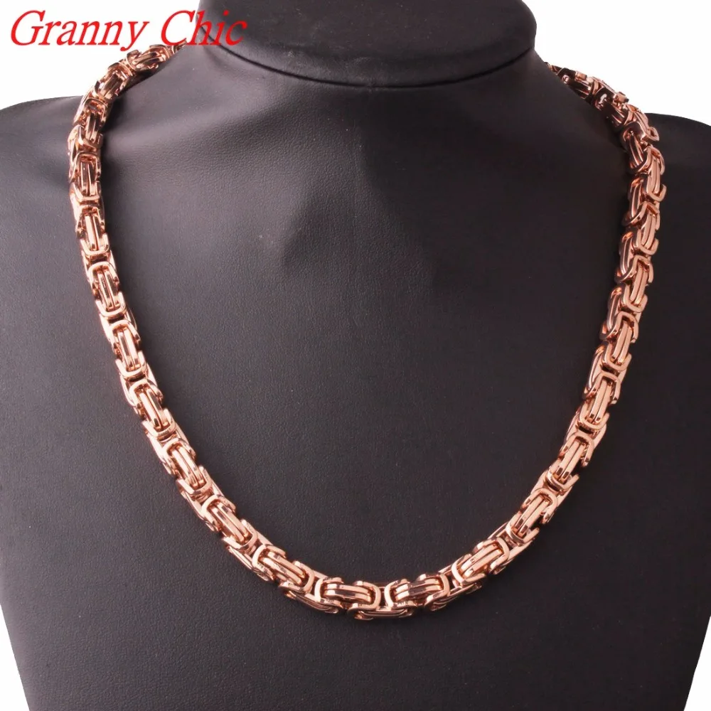 Granny Chic 4/5/8mm Rose Gold Silver Black color  Tone box Byzantine Necklace Mens Stainless Steel Chain Wholesale Price