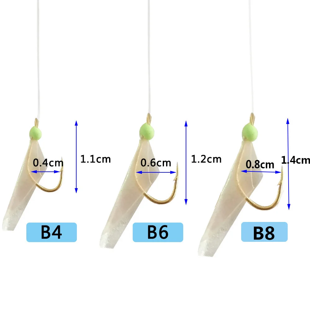 5/10/20Packs Saltwater mackerel Fishing bait rigs Real fish skin Luminous beads Rigging String Fishhooks Size #4 #6 #8