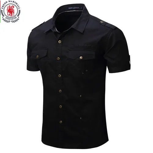 Fredd Marshall 2017 nueva llegada mens cargo camisa hombres camisa casual de manga corta de color sólido trabajo camisas con lavado estándar usa tamaño 100% algodón