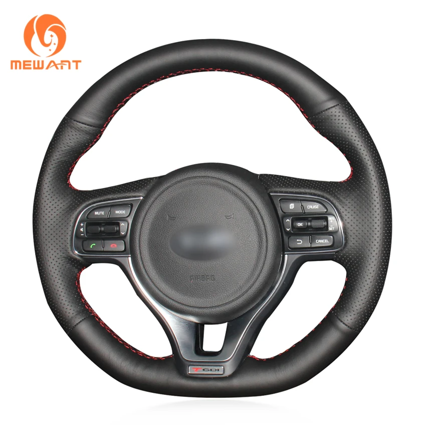 

MEWANT Black Artificial Leather Car Steering Wheel Cover for Kia Sportage 4 GT-Line Optima 4 2016 2017 2018