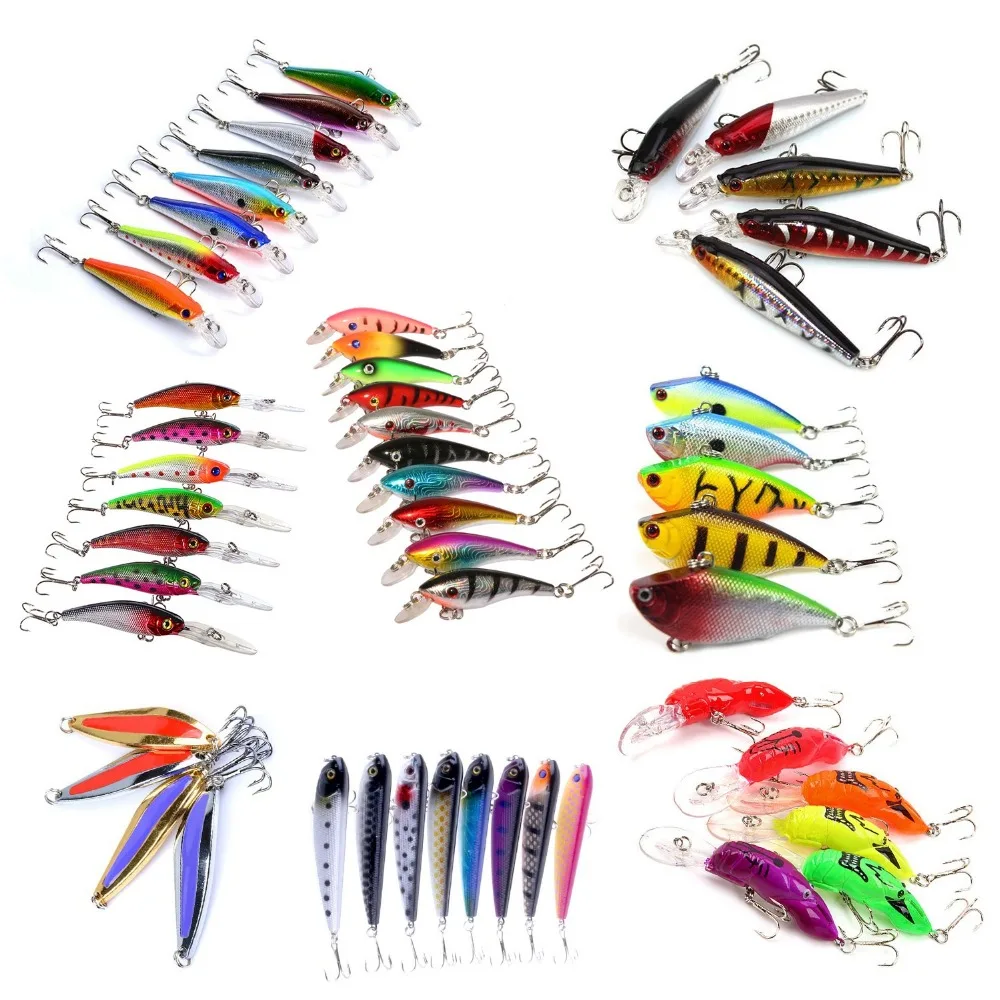 

HiUmi 53pcs Metal Bait Swimbaits Minnow Crank Pencil Vibration/VIB Lure kits Fishing Lures Spoons Minnow Crank