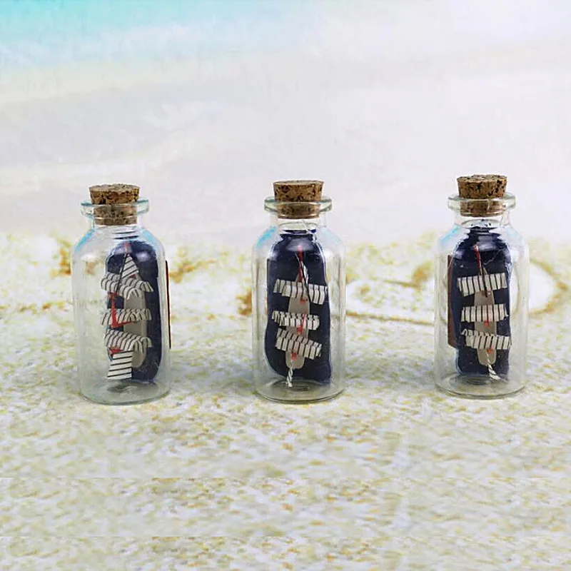 1 Pc Figurines Miniatures Mediterranean Style Mini Sailing Boat Drift Bottle Charm Small Cork Glass Home Decor