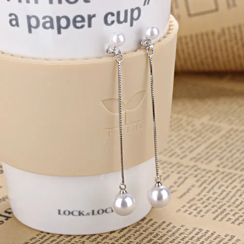 Romantic Wedding Bricos Pearl Earrings Jewelry Double Wear Way 925 Sterling Silver Needle Long Tassel Drop Earrings for Women