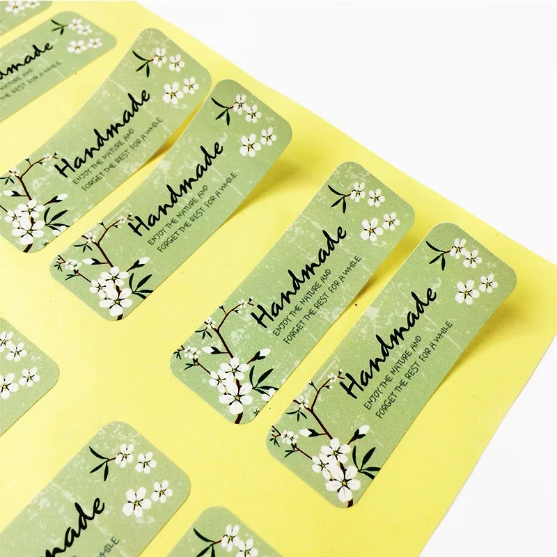 120 unids/lote de pegatinas de sello hechas a mano de flores de estilo fresco, etiqueta de regalo hecha a mano de alta calidad