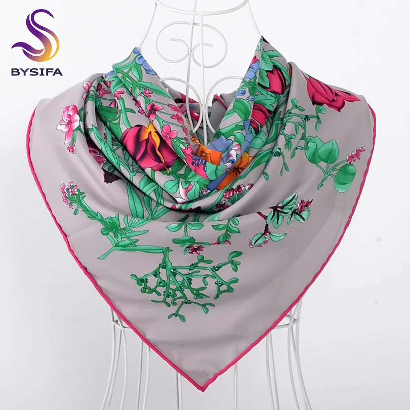 

Grey Twill Silk Square Scarf Shawl Wraps 90*90cm Women Fashion Accessories 100% Silk Imitated Square Scarves Floral Scarf Cape