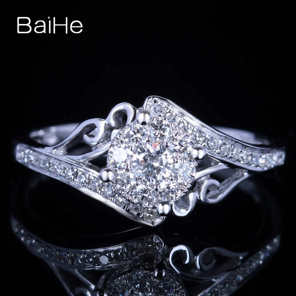 

BAIHE Solid 14K White Gold 0.3CT Certified H/SI Round Natural Diamond Wedding Women Trendy Fine Jewelry Sweet Diamond Ring