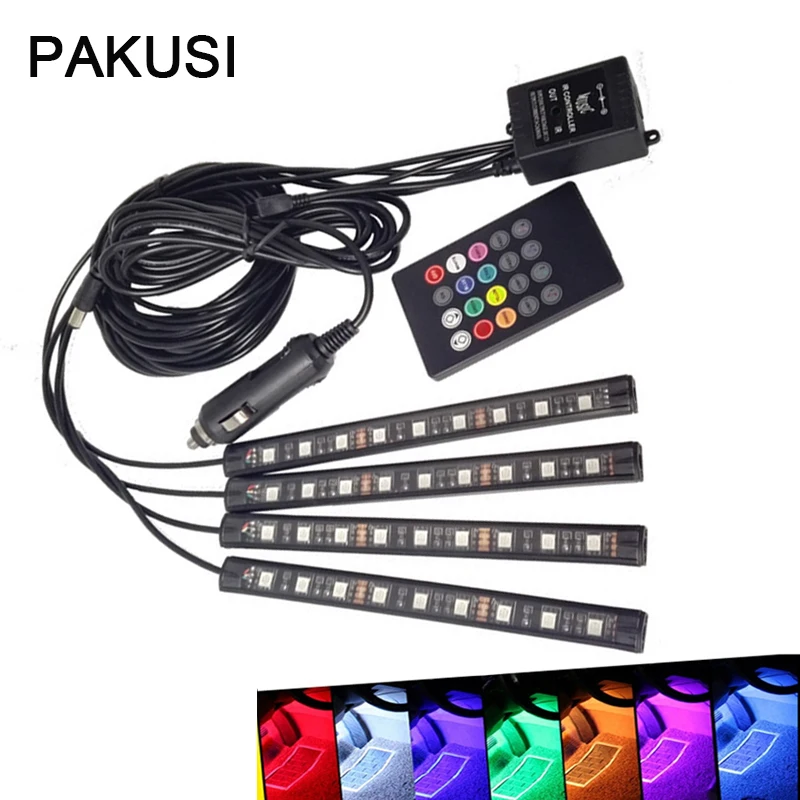 PAKUSI Car LED Atmosphere Lights 12V RGB LED Strip Decorative Lamp for Volvo XC60 Honda Jazz Suzuki Swift SX4 Nissan Qashqai