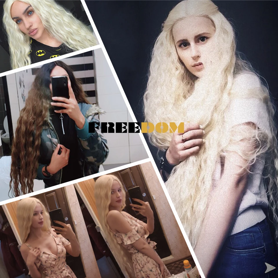 FREEDOM – Synthetische Perücken mit Spitze am Vorderteil für schwarze Frauen, 40 Zoll lang, Cosplay-Perücke, lockige Perücken mit Spitze, Ombré-Perücke mit Highlights in den Farben Ingwer, Weiß und Pink. – Detail 4