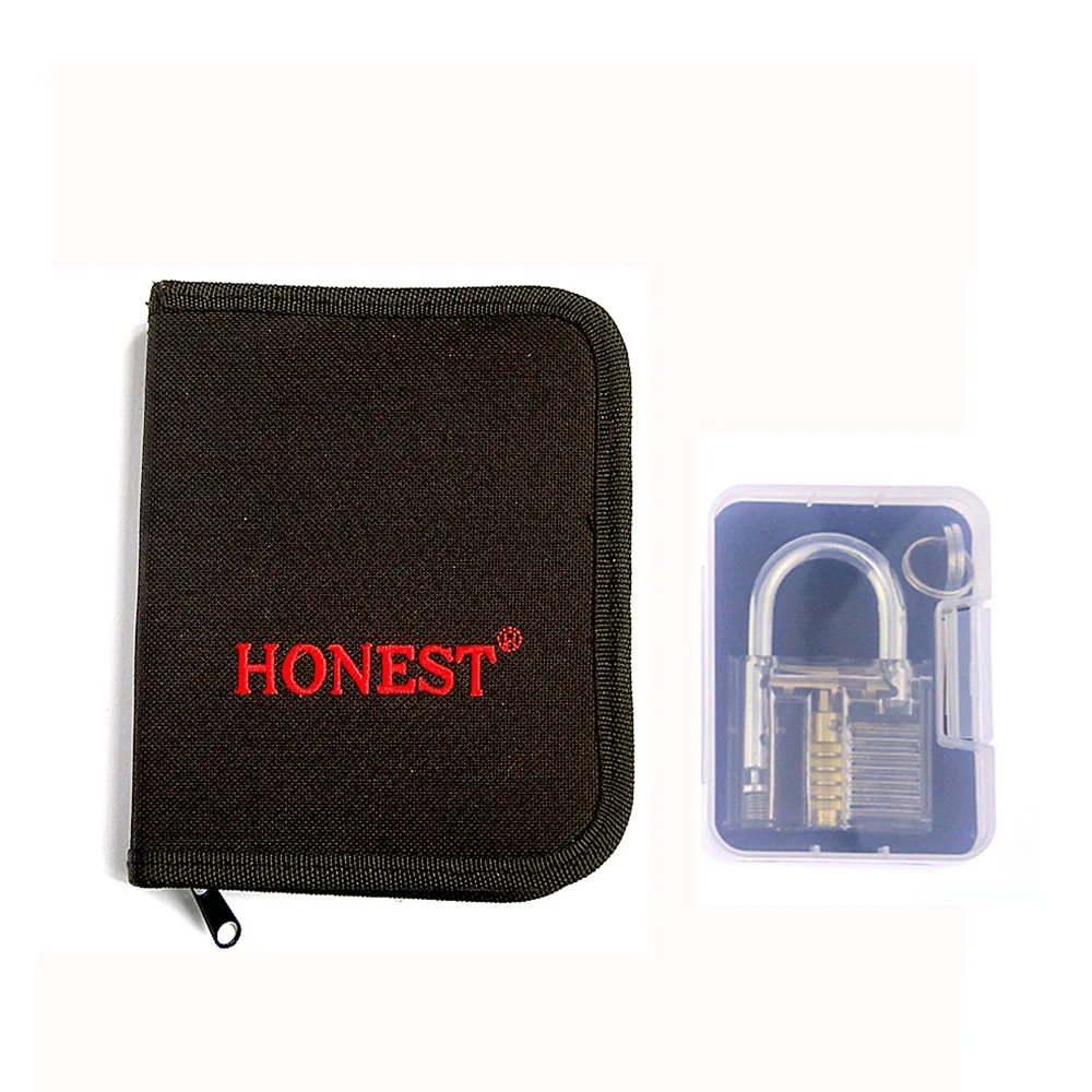 Free Shipping Honest High Quality 15pcs Tool with Transparent Lock Set Locksmith High Quality Practice Kit