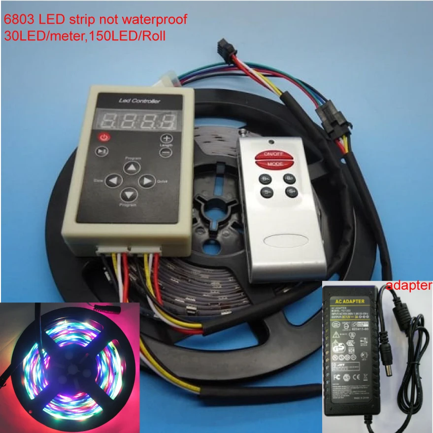 

DC12V 5M Digital RGB 133 Dream color 6803 IC Not waterproof LED Strip 5050 + RF remote controller + 3A power supply set