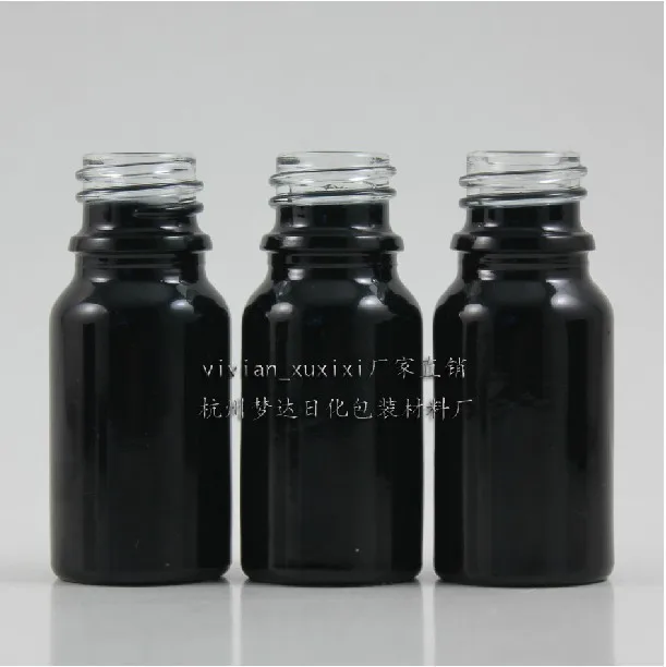 wholesale,10ml shiny black empty bottle without any caps,could match with sprayer/pump/dropper/common caps,glass container,18 mm