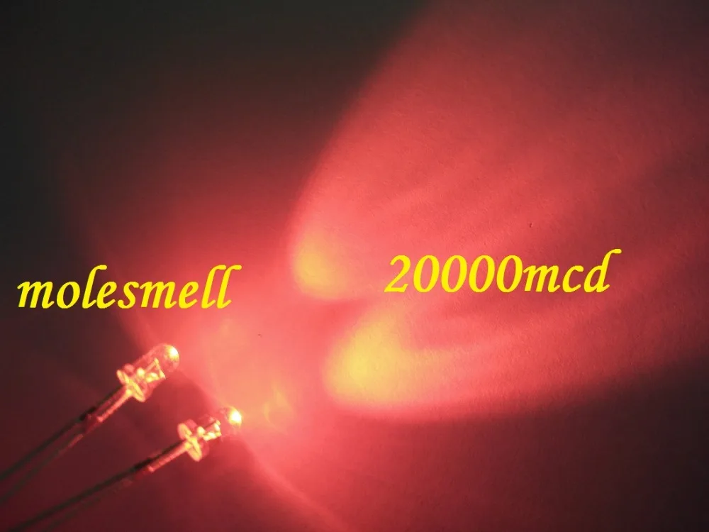 100pcs 3mm Red Round High Power Super Bright Water Clear LED Leds 20000 MCD