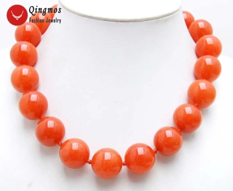 

Qingmos Trendy 20mm Round Natural Red Jades 17" Chokers Necklace for Women with Genuine Jades Necklace Jewelry-nec5985