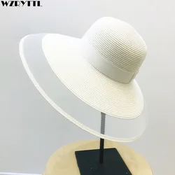 Fascinating Veil Netting Sun Hat UPF 50+ Ladies Kentucky Derby Hats Wide Brim Straw Hat Women Summer Beach Cap Fedoras Dress Hat