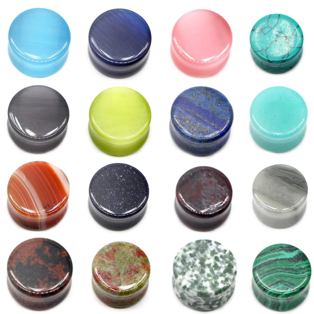 Alisouy 2Pcs Stone Ear Tunnel Plugs Mixed Styles Single Flared Ear Flesh Gauges Piercing Ear Expander Stretcher Unisex Jewelry