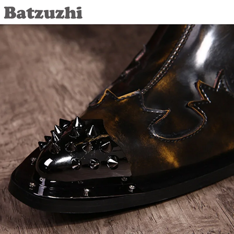 Batzuzhi Super Cool! Rock Personality Man Boots Knight Motocycle Boots Leather Cowboy Boots for Man Zapatos Hombre, EU38-46!