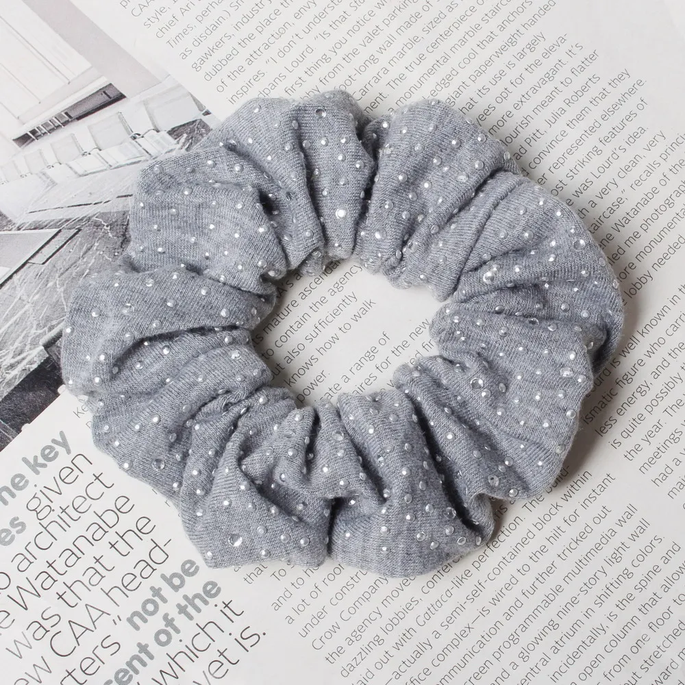 Large Shiny Stone Fabric Hair Scrunchie Elastic Hair Band For Ponytail Holder Girls Handmade  Hair Ties Women Hair Accessories