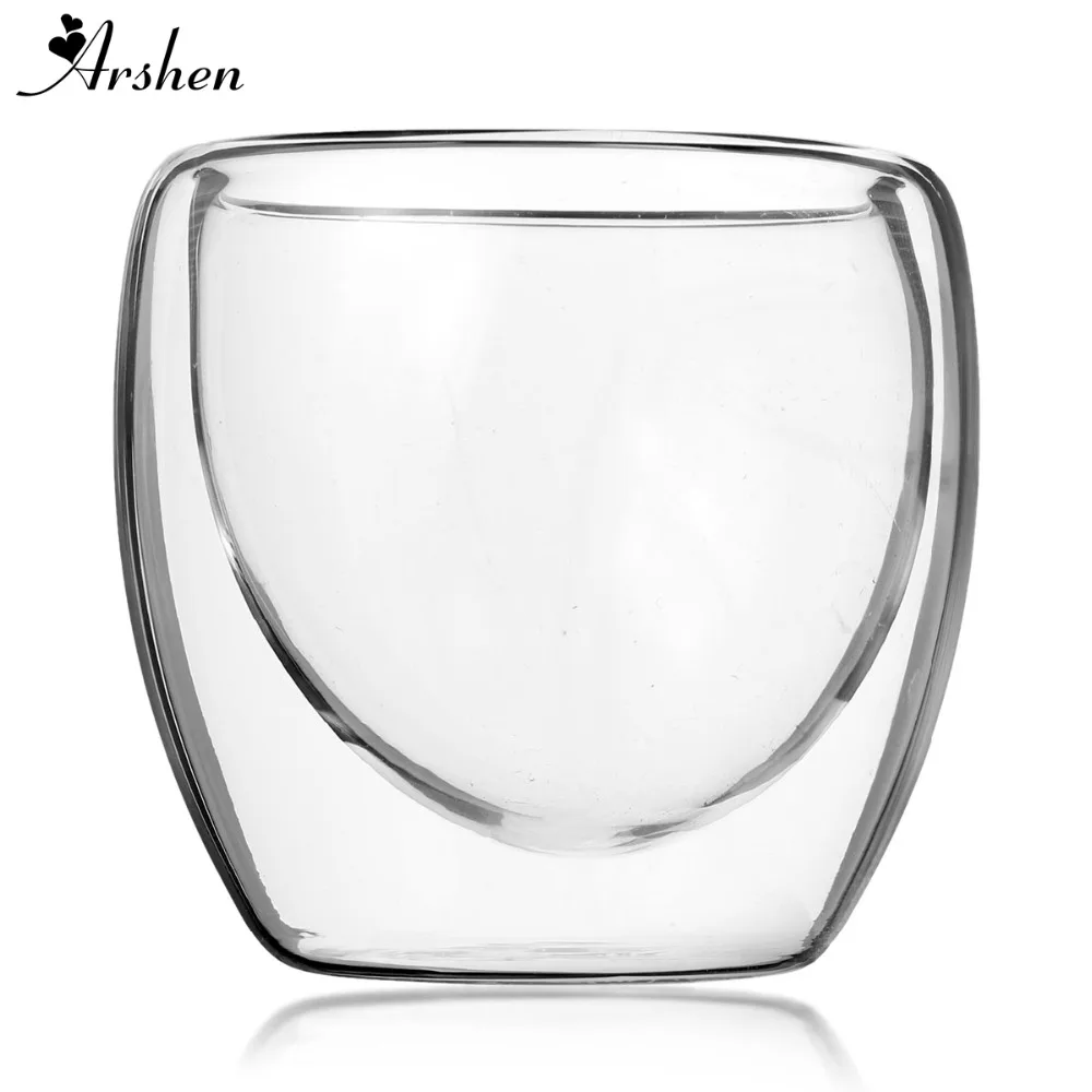 Arshen 80ml vidro de parede dupla transparente feito à mão resistente ao calor mini copos de bebida de chá caneca de bebida saudável copos de café vidro isolado