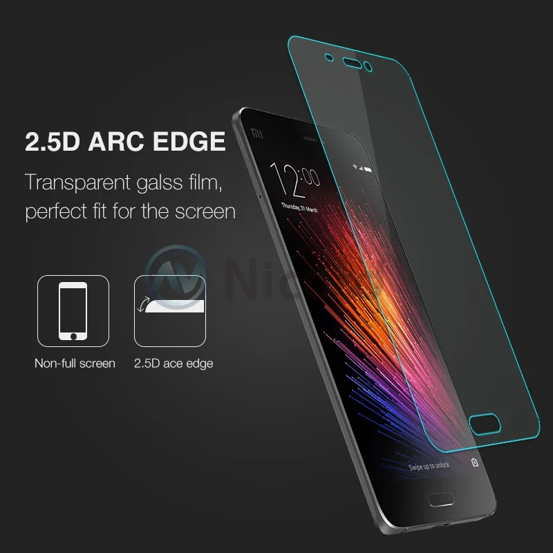 Nicotd 2.5D 9H Premium Tempered Glass For Xiaomi Mi5 M5 Screen Protector Toughened protective film For Xiaomi Mi5 M5 Glass 5.15\