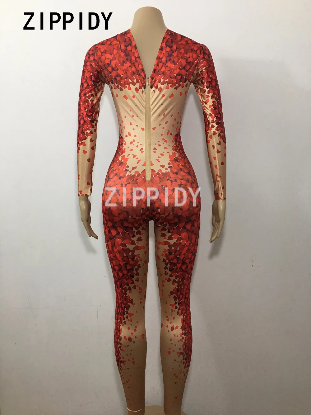 Glisten Rhinestone Red Heart Shape Pattern Jumpsuit Big Stretch One-piece Female Singer Show Nightclub Women\'s Party Prom Romper