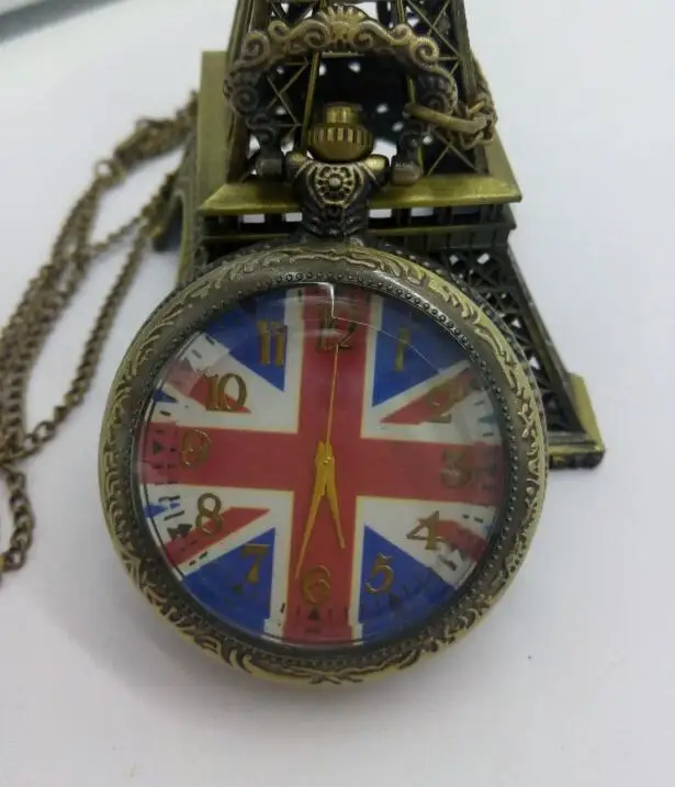 Retro process large quartz England British flag London Court watch fashion quartz pocket watch Wholesale 10 PCS