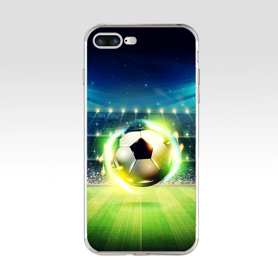 147SD   Fire Football Soccer Ball Soft TPU Silicone Cover Case For Apple iPhone 6 6s 7 8 plus Case