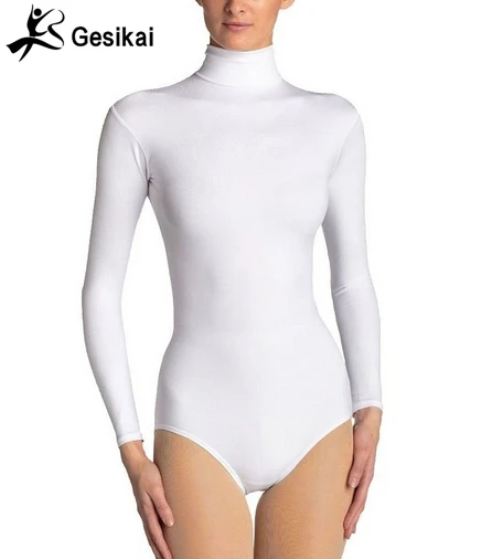 24 Hrs Shipped Out Women Turtleneck Leotard Back Zipper Spandex Gymnastics Ballet Leotard Fitness Suits