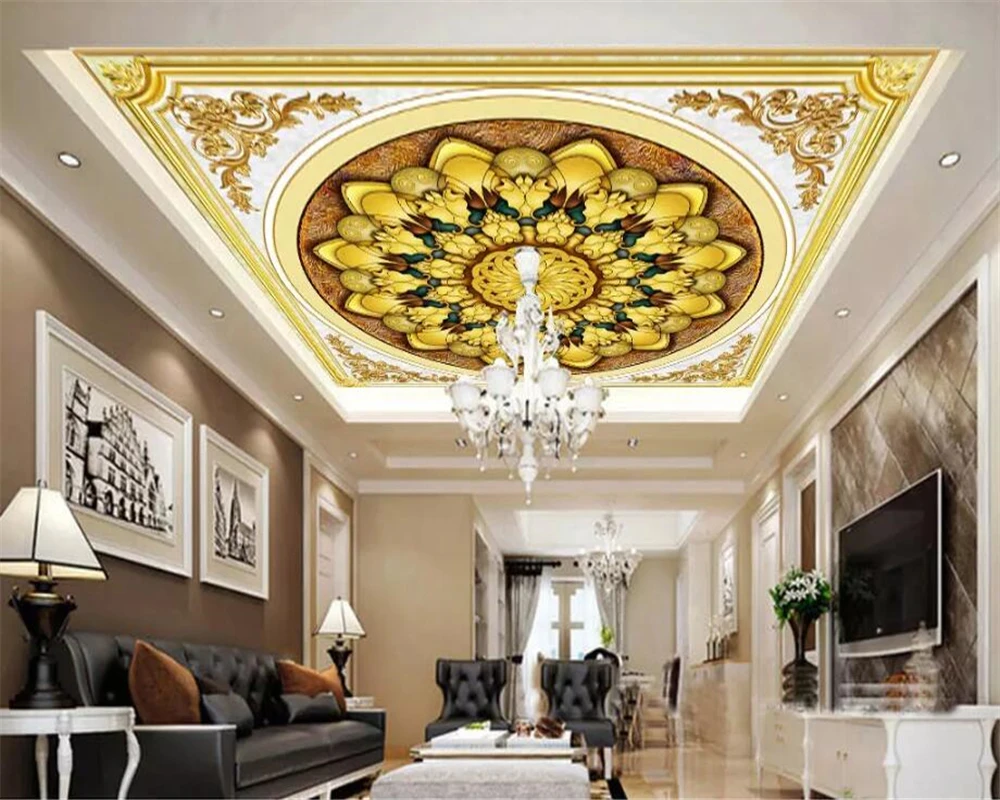 

beibehang papel de parede Customized Photo Wallpaper 3D Stereo Art European golden pattern Ceiling wallpaper for walls 3 d