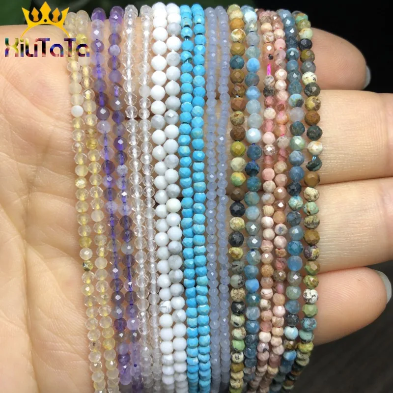 2mm Natural Faceted Quartz Amethysts Turquoises Apatite Stone Round Loose Beads For Jewelry Making DIY Bracelet Accessories