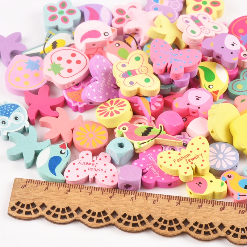 30pcs Mixed color Mixed style Pattern Wooden Spacer Beads For Jewelry making For Pacifier Clip Accessories MT2106