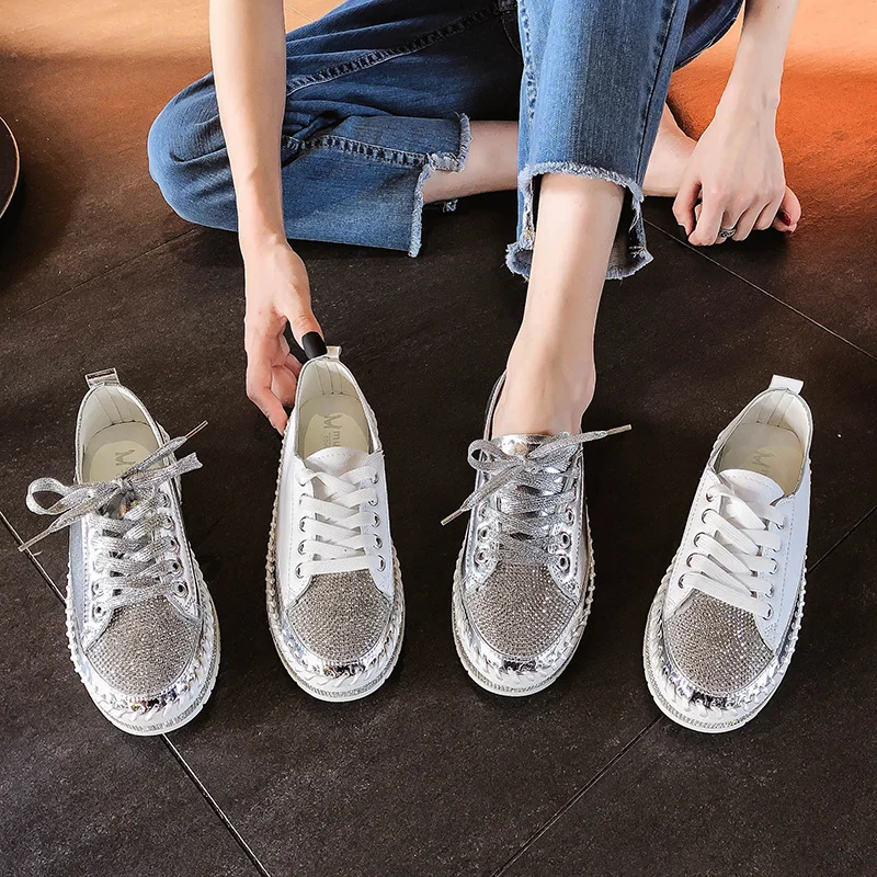 Round Toe 2024 Women Shoes Ballet Flats Platform Shallow Mouth Solid All-Match Crystal Creepers Dress Casual Fashion On Small