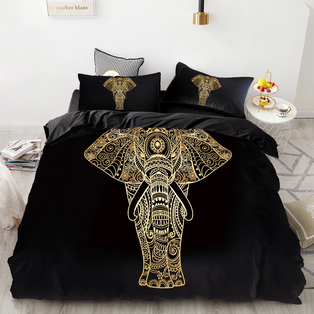 Juego de ropa de cama personalizada con impresión Digital 3D HD, juego de funda nórdica Queen Cal King, ropa de cama de elefante dorado, envío directo, 3 piezas