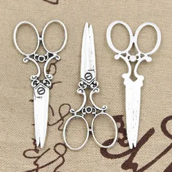 10pcs Charms Sewing Scissors 61x25mm Antique Bronze Silver Color Pendants Making DIY Handmade Tibetan Bronze Jewelry